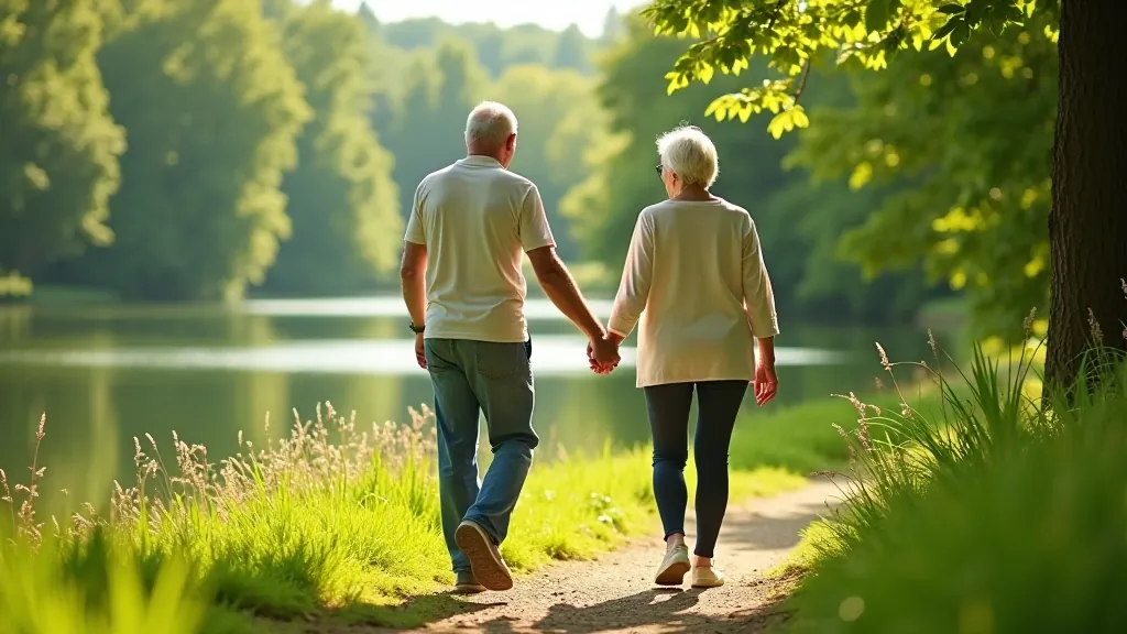 Seniori pastaigā dabas maršrutā pie ezera